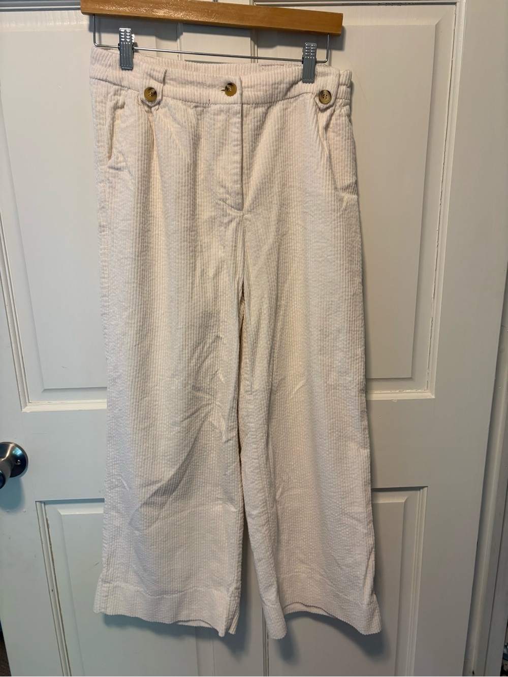 Just Female Tirsa Trousers pants cream wide leg corduroy crop women’s s small